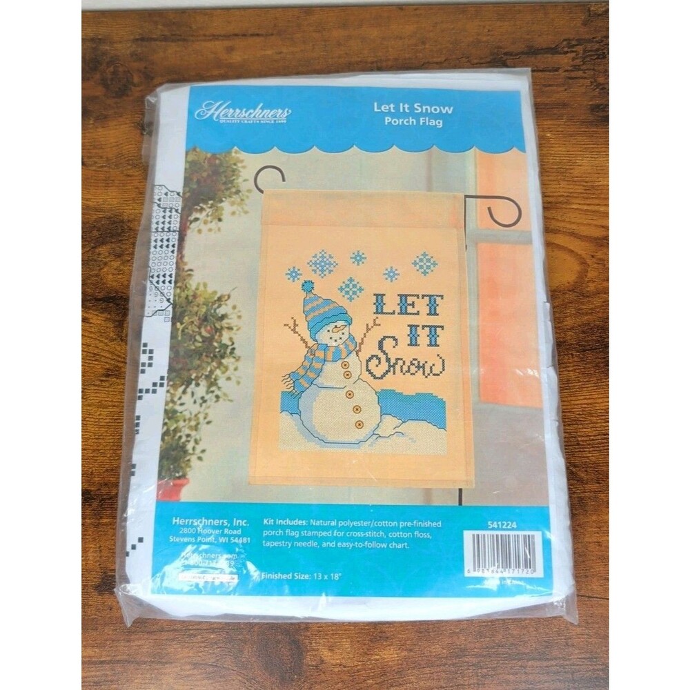 Herrschner's  Let it Snow Cross Stitch Winter / Christmas / Snowman Porch Flag